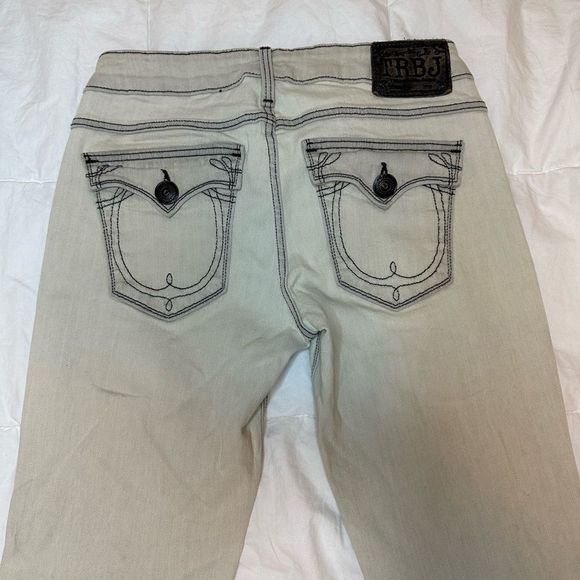 True Religion women's jeans Flare wide leg low rise size 26 western style cream - Picture 14 of 16
